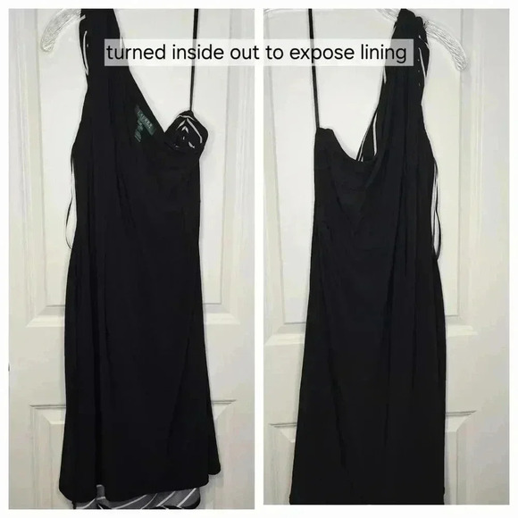 Lauren Ralph Lauren One Shoulder Black Cream Striped Side Ruched Sheath Dress 12 - Picture 5 of 9